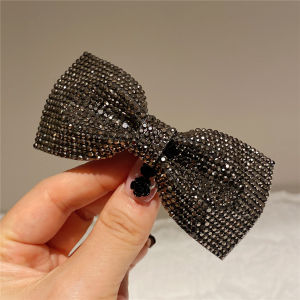 Jepit Rambut Pita Kristal Permata Simpel Korean 3D Rhinestone Bow Spring Clip HCO016