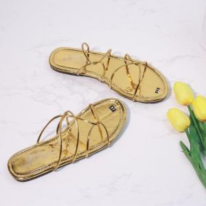 Dép nữ đế bệt quai dây mảnh bóng móc chéo - D014