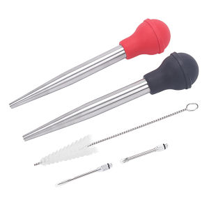 SHUNAICHI Amazon Silicone Turkey Pump 304 Stainless Steel Double Needle Headband Cleaning Sweep Set Seasoning Syringe Turkey Needle