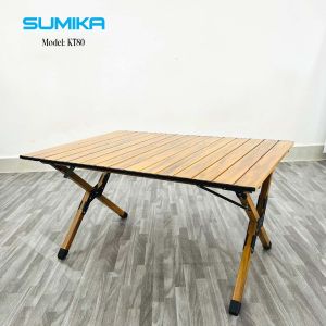 Bàn gấp gọn picnic dã ngoại nhôm giả vân gỗ SUMIKA KT80 siêu tiện lợi chiều dài 80cm