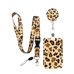 Leopards Print Holder and Lanyard Set Identity Holder with Lanyard Retractable Reel for Office School