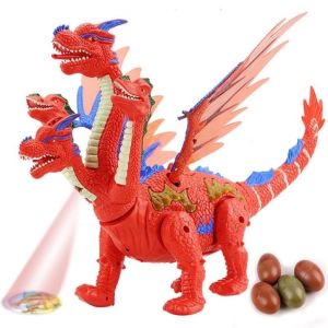 Đồ Chơi Đồ chơi Robot Khủng Long bạo chúa 4 đầu đẻ trứng khi di chuyển có âm thanh chiếu đèn Led + TẶNG PIN