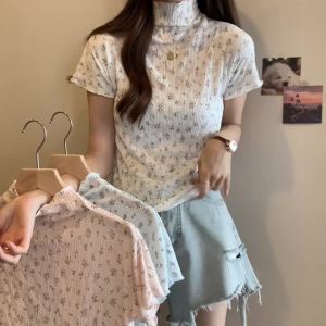 Ammin เสื้อเบลาส์ผ้าแต่งระบายวินเทจขนาดใหญ่พิเศษสำหรับผู้หญิงเสื้อยืดผ้าฝ้ายแขนสั้นลายดอกไม้สไตล์เกาหลีแนววินเทจขนาดใหญ่พิเศษสำหรับฤดูร้อน2024