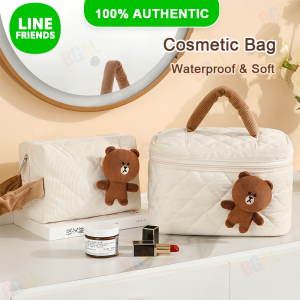 100% Authentic Line Friends Cosmetic Bag Soft Large Capacity Storage Bag Waterproof Portable Travel Toiletry Bag Brown Birthday Gifts LFB7