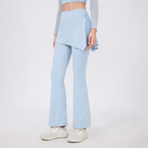 Lamshop two-piece set high waist pleated hips nude yoga pants fart curtains running pants breathable fitness flared pants