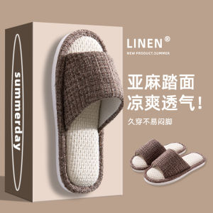 Linen Slippers Womens Indoor Home Anti-Odor Non-Slip Soft Bottom Silent Couple Home Slippers No Foot Odor Student Dormitory  Open-Toe Office Slippers