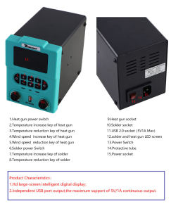 Thiết bị hàn 878D màn hình số súng hơi nóng 2 trong 1 dụng cụ sửa chữa điện tử chuyên nghiệp