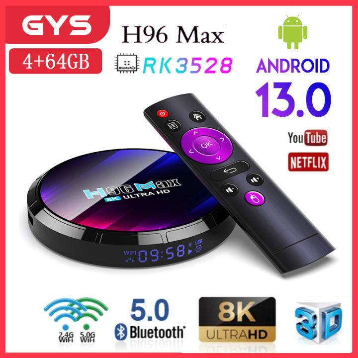 Android 13 H 96 MAX TV Box 8K Rockchip3528 Wifi6 4GB 64GB Media Player