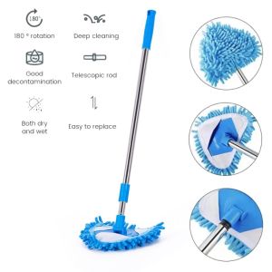 180° Rotating Triangle Mop Adjustable Telescopic Cleaning Mop Floor Wall Window Thorough Cleaning Chenille Mop