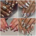 9033  HYPIKAU Almond French Tip Press on Nails Glossy Finished Reusable False Nails 24Pcs Nail Women. 