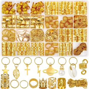 Lucomb 259 Pcs Hair Jewelry Hair Accessories for Braids Gold Loc Jewelry for Hairs Dreadlocks Braid Jewelrys Hairs Cuffs Clips Dreadlock Accessories for Womens Loc Charms Rings Decoration