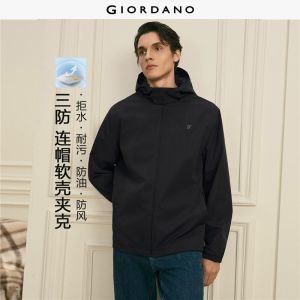 GIORDANO Men Jackets G+ Embroidery Windbreakers Zip Front Adjustable Hood Fashionable Casual Jackets 01076738