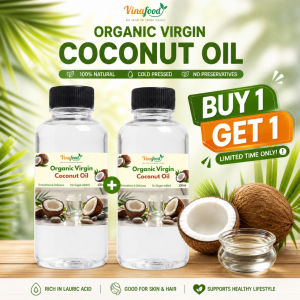 Vinafood Organic Virgin Coconut Oil 100% Natural Cold Pressed No Preservatives Buy 1 Get 1 Limited Time Only. Rich in Lauric Acid Good for Skin & Hair Supports Healthy Lifestyle.