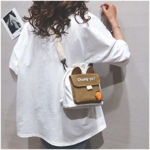 Korean Canvas Bag  Shoulder Crossbody Tote bag Drawstring Ins Casual Bucket bag 2G18