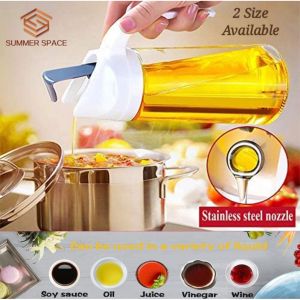 Bekas Botol Kaca Minyak Masak Lutsinar Pelitup Automatik | 300ml/600ml | Transparent Glass Bottle Auto-Flip Oil Dispenser