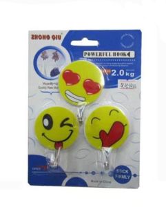 Fu billion 3pcs Strong Viscose smiley face stick hook cartoon hook dormitory does not paste hook cute wall wall hanging mini small hook