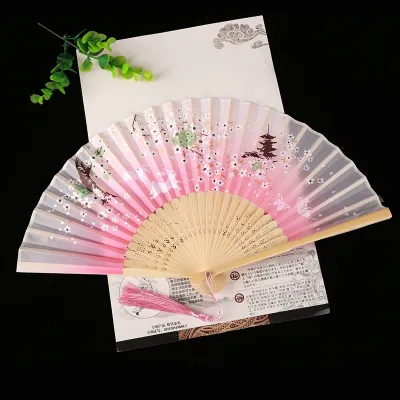 Quạt Cổ Trang xếp cầm tay Chim uyên ương quạt múa vải lụa phong cách trung hoa