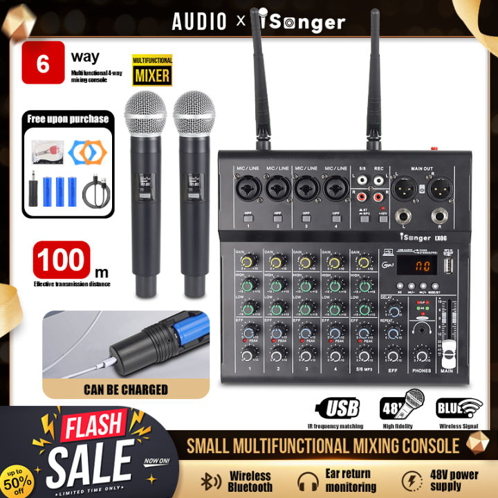 isonger Mixer 4/6 Channel Compatible Professional Portable Digital DJ