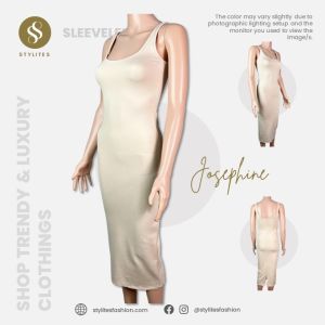 STYLITES Josephine Beige Jersey Bodycon Sleeveless Knee-Length Dress