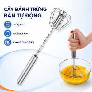 Dụng Cụ Đánh Trứng Bán Tự Động Inox 304 Dài 27cm Cây Đánh Trứng Tự Xoay Cầm Tay Không Cần Điện