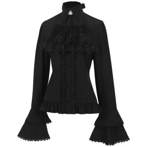Women Victorian Renaissance Gothic Blouse Medieval Steampunk Shirt White Lolita Vintage  Ladies Short Design Party Lace Tops