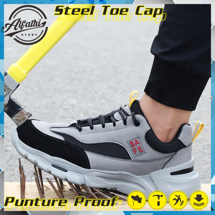 Sepatu Safety Sneakers Sport Abu Sepatu Cow Leather Ukuran Sepatu