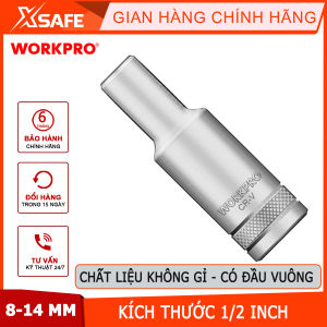 Đầu tuýp dài có đầu vuông 1/2 inch và đầu lục giác 6 cạnh size 8-14mm Workpro