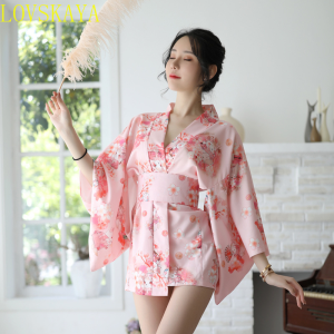 SHUNAICHI New tempting Japanese printed kimono provocative nightgown bathrobe set