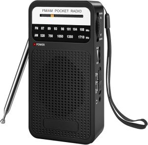 Portable Radio AM FM Goodes Transistor Radio with Loud Speaker Headphone Jack 2AA Battery Operated Radio for Long Range Reception Pocket Radio for Indoor Outdoor and Emergency Use