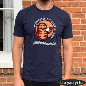 [Local Stock] HBESTY  Powered By Coffee And Mitochondria Graphic T Shirt Men Funny Science Biology Teacher Tee Soft Cotton Short Sleeve Casual Top