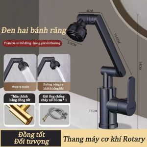 Bộ Vòi rửa Lavabo Đầu Xoay 720 Độ Thông Minh Vòi Nước Nóng Lạnh Lõi Đồng Nguyên 2 Chế Độ Xả