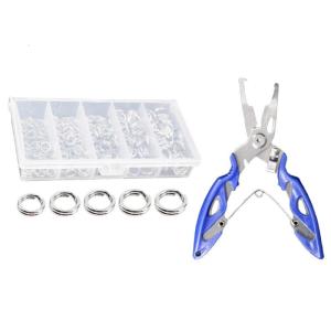201Pcs Metal Double Snap Lure Connectors with Fishing Plier Fishing Split Rings Saltwater Fishing Tackle