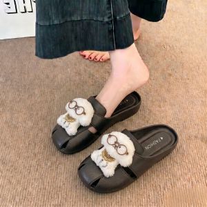 Free Shipping Cartoon Cute Puppy Design Slip-On Sandals For Women Comfortable And Thick-Soled Suitable For Autumn Wear And Perfect For Students