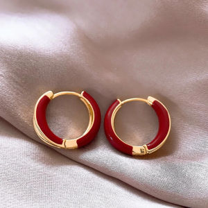 French Elegant Drip Glaze Hoop Earrings Light Luxury High-End Design Plain Multicolor Earrings