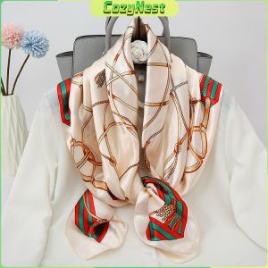 C.N. Vintage Print Scarf Female 90*90cm Satin Large Square Scarf 2023 New Fashion Square