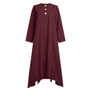 Foreign Trade Cross-Border Womens Clothing New Muslim Solid Color Long Sleeve Shirt Pocket R Leisure Pullover Swing Jumpsuit ㏇L0514