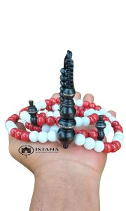 Tasbih Batu Karang Putih Kombinasi Batu Read Koral Marjan Ukuran 10mm - Motif Muslim