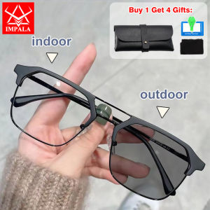 IMPALA JS6019P Fashion Men Photochromic Myopia Glasses Anti Blue Light UV400 Lens Day and Night Auto Change Color Nearsighted Eyeglasses Graded -1.0~-5.0 with Glasses Case
