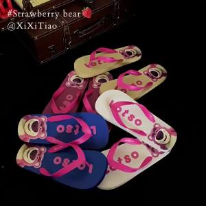 XIXITIAO Flip Flops Non-Slip Flip-Flops Cute Strawberry Bear Flip-Flops Summer New Indoor Soft Sole Comfortable Sandals