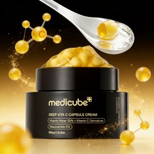 Medicube Deep Vitamin C Golden Capsule Face Moisturizer 55g | ครีมต่อต้านริ้วรอยด้วยวิตามินซีล้ำลึก | เทคโนโลยี Liposome Capsules ซึมซาบเร็ว | ผิวเรียบเนียน กระจ่างใส
