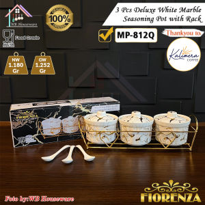 Tempat bumbu set isi 3 porcelain + rak bumbu dapur motif Marble MH/MP/MT-812Q FIORENZA