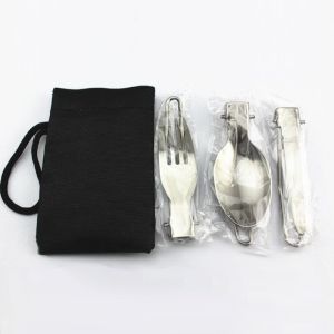 3Pcs Portable Cutlery Set Stainless Steel Fork Spoon Set for Outdoor Camping Picnic Dinning
