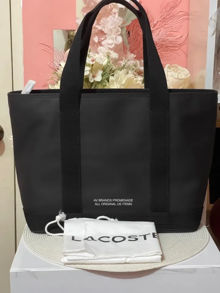 Original Lacoste Large Tote Bag Top Zipped Closure Black AV