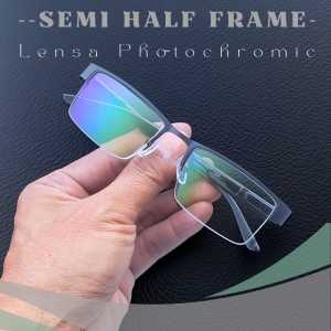 TERBARU Kacamata Minus Photocromic Ori Asli Pria Wanita Half Frame Setengah Bingkai Anti Radiasi