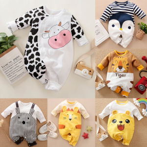 0-18 Months Newborn Baby One Piece Romper Cartoon Cow Lion Tiger Design Cotton Long Sleeve Infant Jumpsuit Warm Baby Clothing