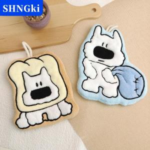 SHNGki Dễ thương con chó con Khăn Tay San Hô lông cừu hấp thụ nước mạnh khăn tắm dày mềm khăn tay nhà vệ sinh nhà bếp