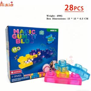 [SG Seller]Magic Gummy Blocks Set Soft Transparent Building Bricks Non-Toxic Sensory Construction Toy
