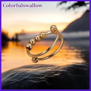 Colorfulswallow Lo lắng bóng hạt nhẫn cho phụ nữ mở spinner ngón tay có thể điều chỉnh vòng thép không gỉ xoay tự do chống căng thẳng Đồ trang sức quà tặng