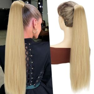 BNUE1 24Inch Long Straight Ponytail Extensions Fluffy Synthetic Pony Tail Hairpieces Fashion Hair Band Elastic Band Ponytail Wig for Women