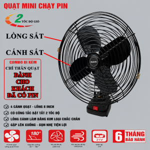 Quạt Pin 20CELL MAKITAA Lồng Sắt Cánh Sắt – Dùng Pin M21 Chuẩn 4cm Có Thể Sạc Nhiều Lần